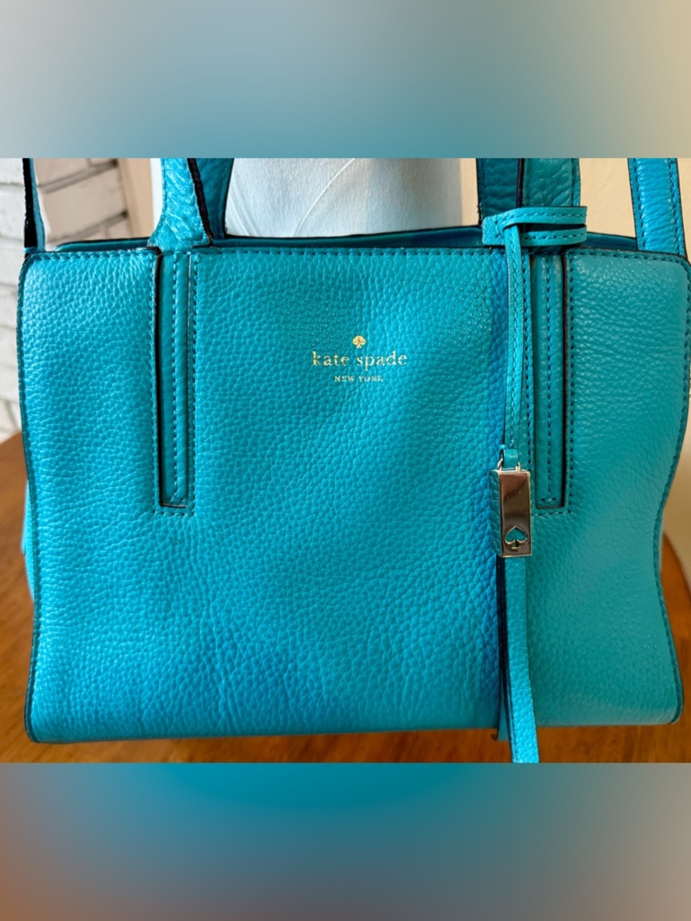 kate spade Teal Pebbled Leather Purse with Gold Accents